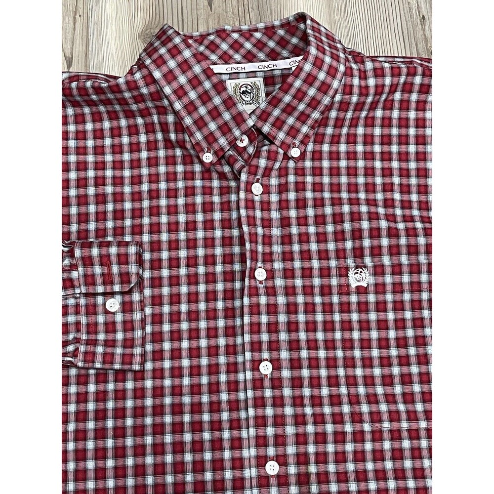 Cinch Shirt Mens Size 2XL Red Plaid Long Sleeve Button Up Casual Western Cowboy